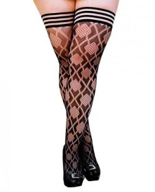 Kixies Elle Dot Fishnet Diamond Thigh High Black D