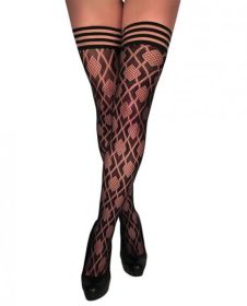 Kixies Elle Dot Fishnet Diamond Thigh High Black A