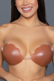2317 Scalloped Edge Silicone Bra (Color: Tan, size: B)