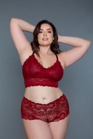 2252P Cindy Cami Set (Color: Maroon, size: 2X)